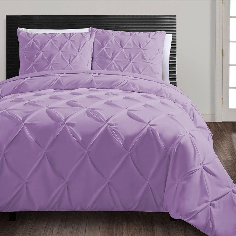 Bedding Empire Luxurious 4 Piece Pintuck Duvet Cover Set with Fitted Sheet 100% Egyptian Cotton 500 Thread Count Twin Size, Lavender Color