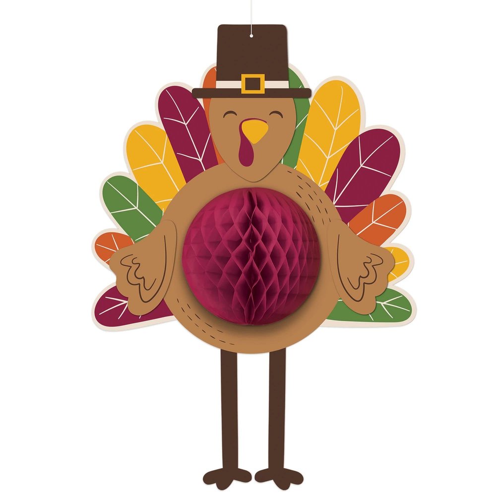 Turkey Gobble Honeycomb Paper Hanging Decoration - 15 x 12.4" (1 Pc.) - Premium Party Decor - Perfect for Thanksgiving & Fall Celebrations