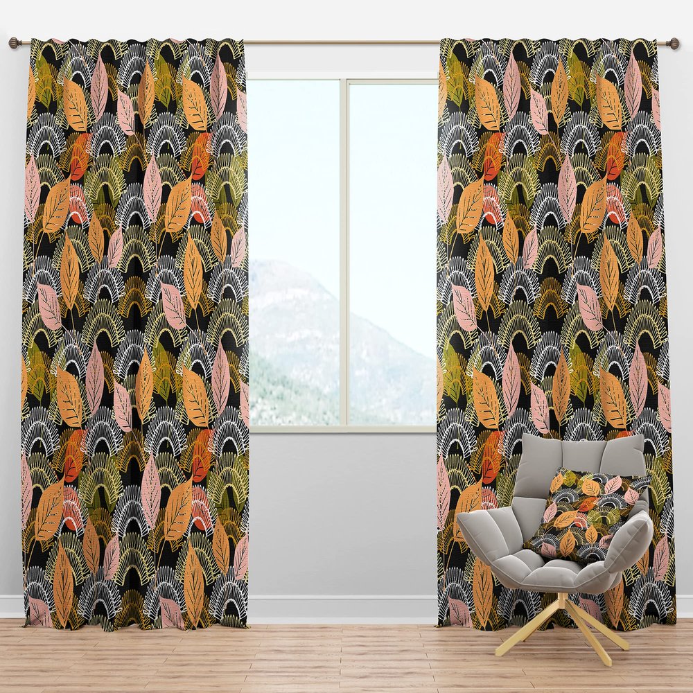 DesignQ Blackout Curtains 'Autumn Leaves lace Textured Pattern' Curtains for Bedroom, Curtains for Living Room, Curtains & Drapes - Thermal Insulated -Single Panel -52x108