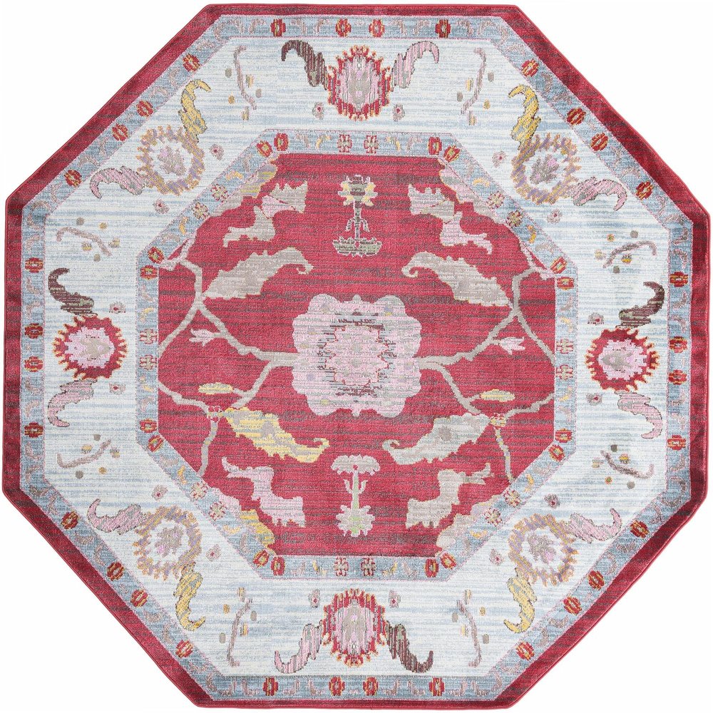 Rugs.com Paragon Collection Rug 8 Ft Octagon Red Medium-Pile Rug Perfect for Living Rooms, Kitchens, Entryways