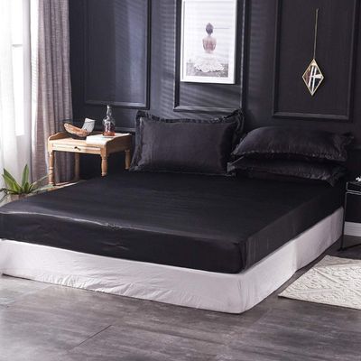 CFYCYHDZHT Bedding Set Satin Brushed Microfiber Mattress Protector Cover, Bedroom Silky Solid Color Double Fitted Bed Sheet Pillowcase 150200cm (3pcs) Black