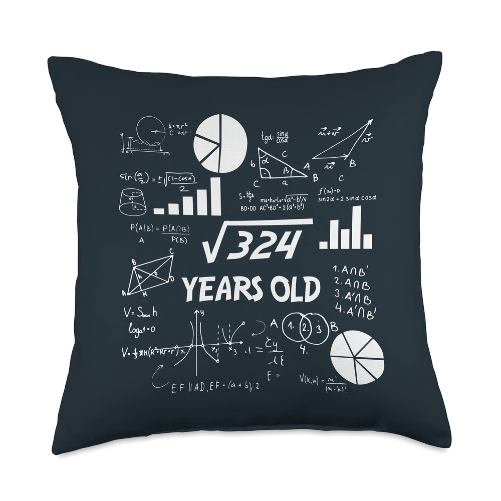 18th Birthday Square Root of 324 Math 18 Years Old Birthday Throw Pillow