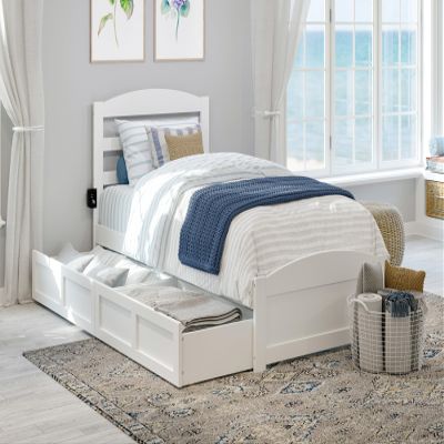 AFI, Warren Twin XL Platform Bed with Matching Footboard & Set of 2 Storage Drawers, White