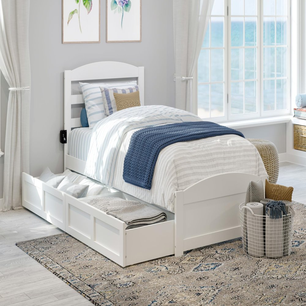 AFI, Warren Twin XL Platform Bed with Matching Footboard & Set of 2 Storage Drawers, White