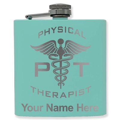 6oz Stainless Steel Flask, PT Physical Therapist, Personalized Engraving Included (Teal)