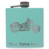 6oz Stainless Steel Flask, Motorcycle, Personalized Engraving Included (Teal) view 1