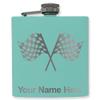 6oz Stainless Steel Flask, Racing Flags, Personalized Engraving Included (Teal) view 1