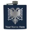 6oz Stainless Steel Flask, Flag of Albania, Personalized Engraving Included (Navy Blue) view 1