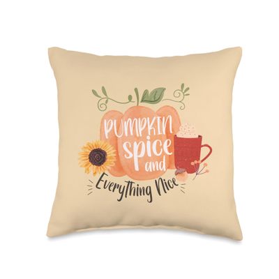 Autumn & Fall Farm Fresh Pumpkins Designs Beautiful Pastel Design, Pumpkin Spice Everything Nice Throw Pillow, 16x16, Multicolor