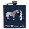 6oz Stainless Steel Flask, Horse and Cowgirl, Personalized Engraving Included (Navy Blue) view 1