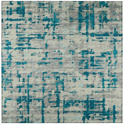 Addison Rugs Bravado ABV35 Peacock 8' x 8' Indoor Outdoor Round Rug, Easy Clean, Machine Washable, Non Shedding, Bedroom, Entry, Living Room, Dining Room, Kitchen, Patio Rug
