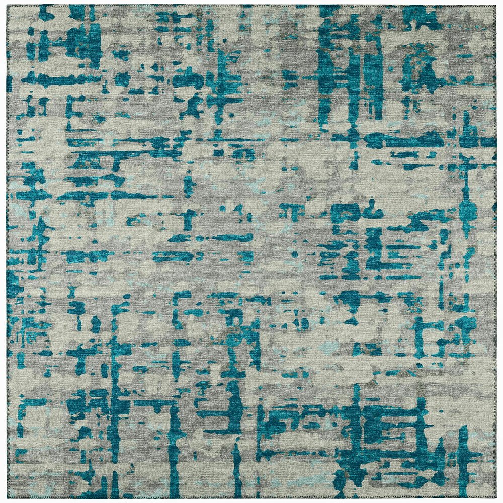 Addison Rugs Bravado ABV35 Peacock 8' x 8' Indoor Outdoor Round Rug, Easy Clean, Machine Washable, Non Shedding, Bedroom, Entry, Living Room, Dining Room, Kitchen, Patio Rug