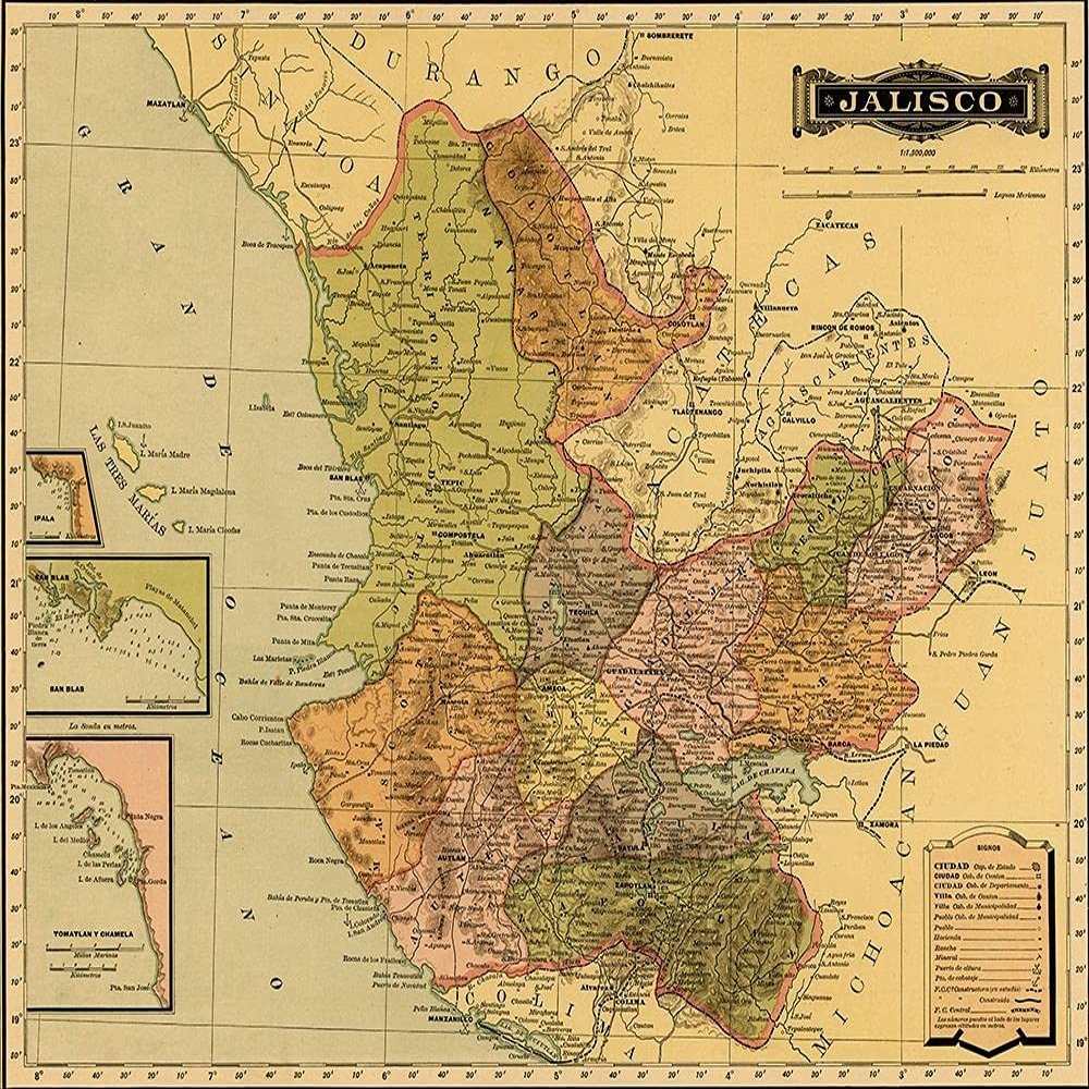 Jalisco 1844 by Vintage Maps - 20x16 Art Print Poster