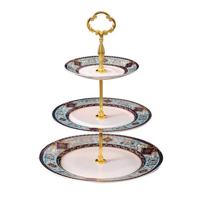 3-tier Ceramic Cake Stand Cake Display Stand Dessert Cupcake Stand For Tea Party Home Serving Platter (Color : Blue, Size : 27 * 35cm)