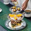 3-tier Ceramic Cake Stand Cake Display Stand Dessert Cupcake Stand For Tea Party Home Serving Platter (Color : Blue, Size : 27 * 35cm) view 3