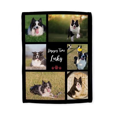 Custom Personalized Throw Blanket with Picture Name Text Custom Blanket with Dogs Pet Photo Collages Gift for Family Friends Souvenirs Birthday 30"X40" (76x100cm, 1-6 Collage)