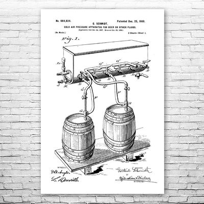 Beer Keg & Tap Poster Print, Bar Art, Brewing Gift, Restaurant Decor, Beer Tap Wall Art, Beer Decor, Beer Lover Gift Black & White (20 inch x 30 inch)