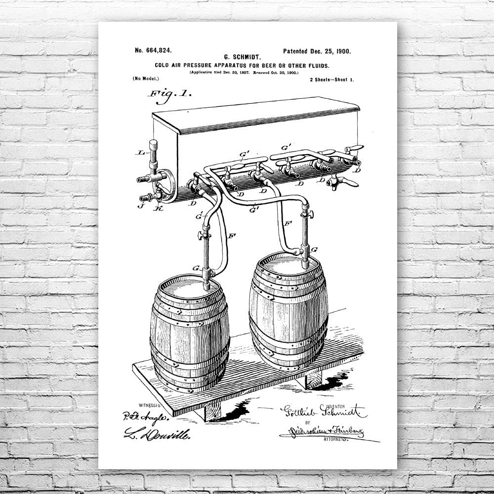 Beer Keg & Tap Poster Print, Bar Art, Brewing Gift, Restaurant Decor, Beer Tap Wall Art, Beer Decor, Beer Lover Gift Black & White (20 inch x 30 inch)