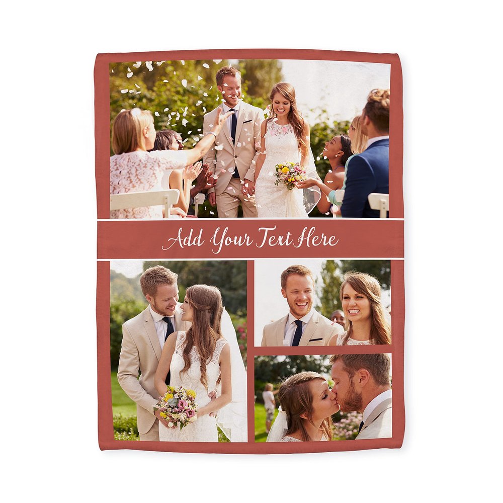 Personalized Blanket with Picture Custom Blanket Name Text Photo Collages Customized Valentine Gifts for Anniversary Wedding Souvenirs Soft Cozy Flannel 30"X40" (76x100cm, 1-4 Collage)