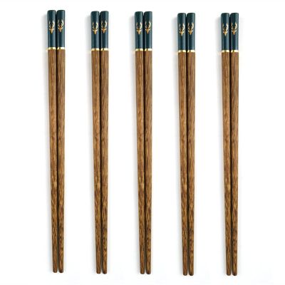 9.8 Inches Long Wenge Wood Chopsticks for Cooking, Nordic Style Reusable Chopsticks Set, 5 Pairs Kitchen Chop Sticks
