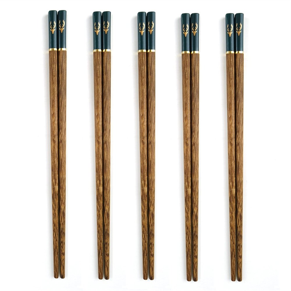 9.8 Inches Long Wenge Wood Chopsticks for Cooking, Nordic Style Reusable Chopsticks Set, 5 Pairs Kitchen Chop Sticks
