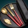5PCS Portable Stainless Steel Metal Cutlery Set Including Spoon, Chopstick and Fork with Fabric Storage Bag and Carrying Case view 2