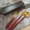 5PCS Portable Stainless Steel Metal Cutlery Set Including Spoon, Chopstick and Fork with Fabric Storage Bag and Carrying Case view 3