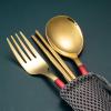 5PCS Portable Stainless Steel Metal Cutlery Set Including Spoon, Chopstick and Fork with Fabric Storage Bag and Carrying Case view 4