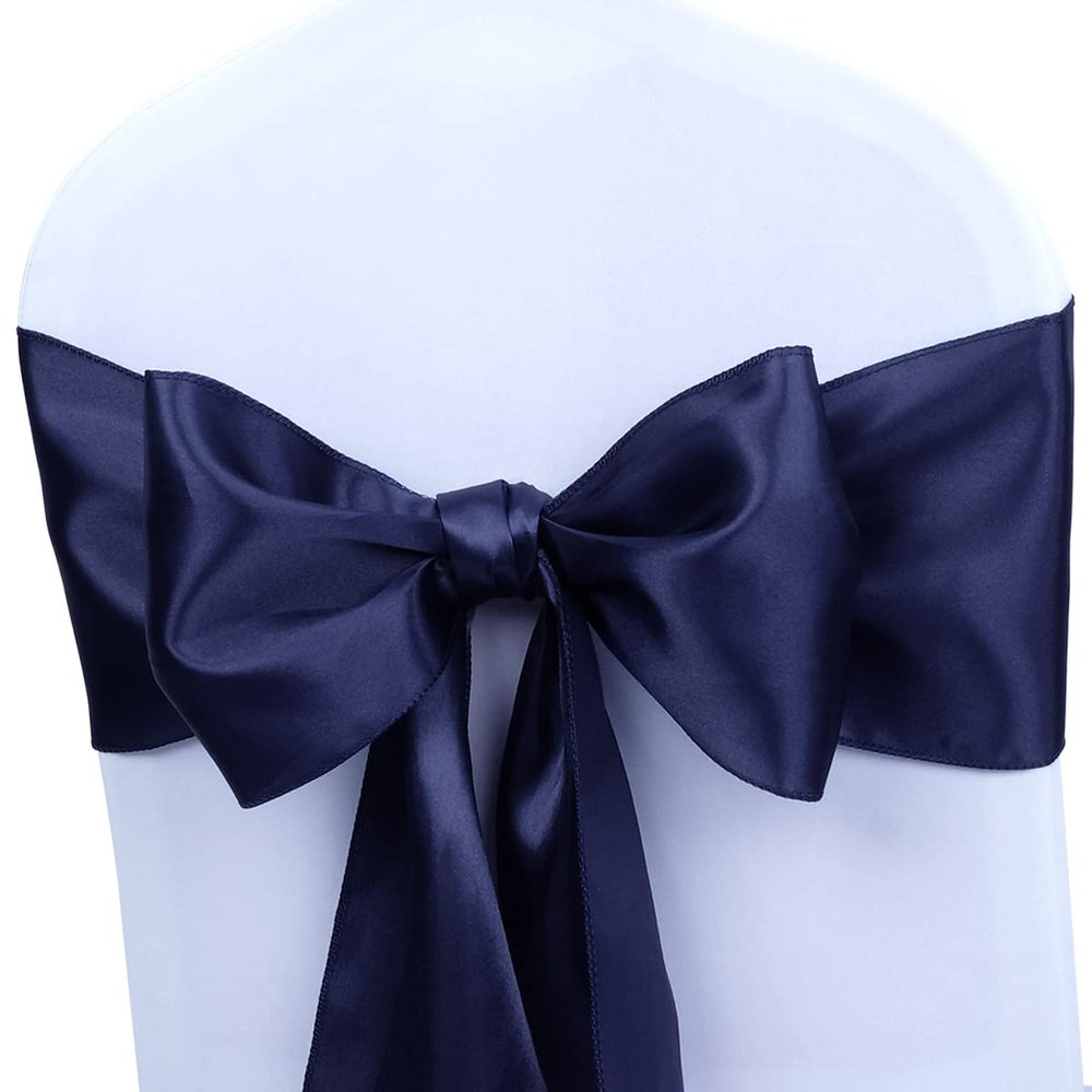 Babenest Satin Chair Sashes Ties Upgraded 50 pcs Chair Ribbons Bows for Wedding Banquet Party Christmas Baby Shower Events Decoration (Navy Blue)