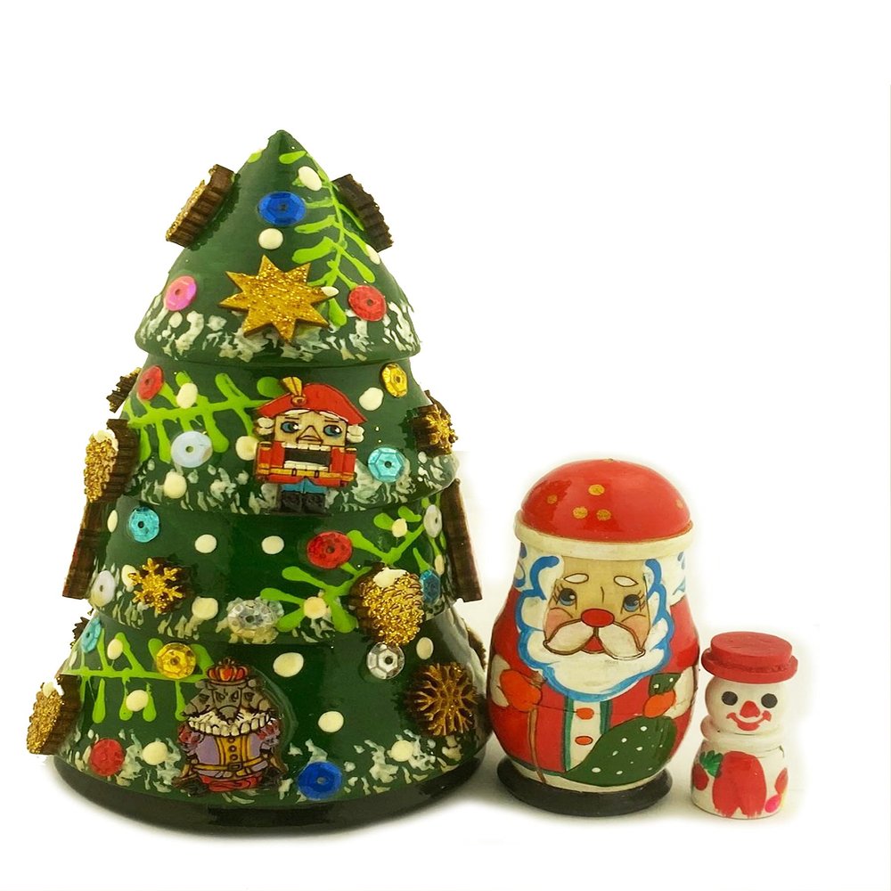 Christmas Decoration Gift for Kids Adults Nested Surprise Tree Santa Claus Snowman The Nutcracker 5 1/4 Inch, Green