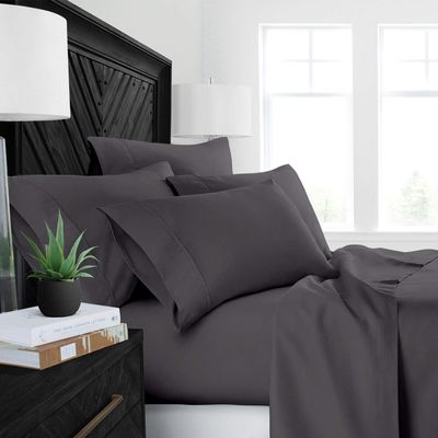 Myrtle Collection Solid Style 550-TC Pima Cotton 4-PCs Sheet Set Fits 7-9 Inch Deep Pockets (1 Fitted, 1 Flat, 2 Pillowcase) Hotel Luxury Bedding Set (California King Size, Grey)