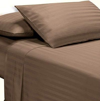 Aspire Linen 550-Thread-Count All Season Pima Cotton 4-Piece Bed Sheets Set Twin Size Fits mattresses Upto 15-18 deep Pocket  Sateen Weave (Stripe, Taupe)