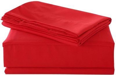 Aspire Linen 550-Thread-Count All Season Pima Cotton 4-Piece Bed Sheets Set Twin Size Fits mattresses Upto 15-18 deep Pocket  Sateen Weave (Solid, Red)