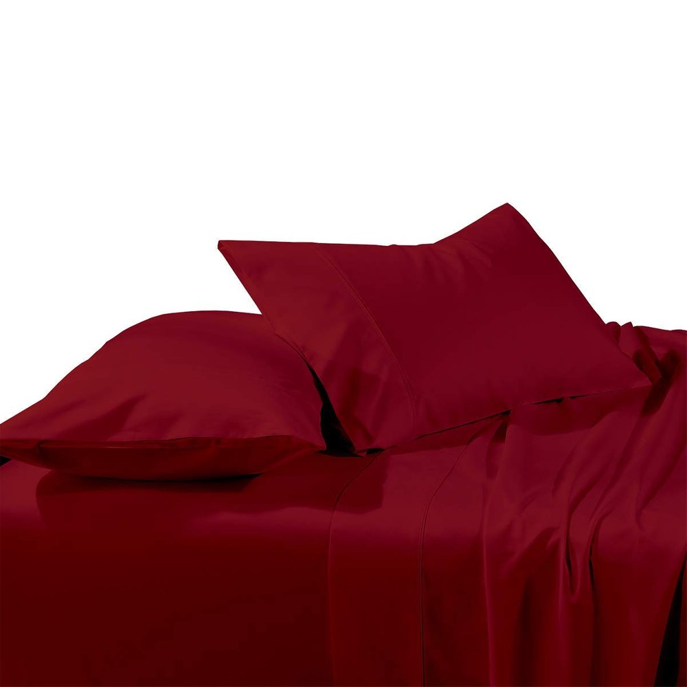 Aspire Linen 550-Thread-Count All Season Pima Cotton 4-Piece Bed Sheets Set Full Size Fits mattresses Upto 15-18 deep Pocket  Sateen Weave (Solid, Burgundy)