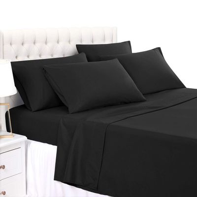 Myrtle Collection Solid Style 550-TC Pima Cotton 4-PCs Sheet Set Fits 7-9 Inch Deep Pockets (1 Fitted, 1 Flat, 2 Pillowcase) Hotel Luxury Bedding Set (California King Size, Black)