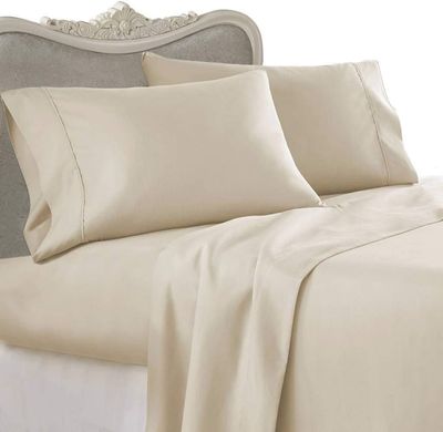 Aspire Linen 550-Thread-Count All Season Pima Cotton 4-Piece Bed Sheets Set Twin Size Fits mattresses Upto 15-18 deep Pocket Sateen Weave (Solid, Beige)