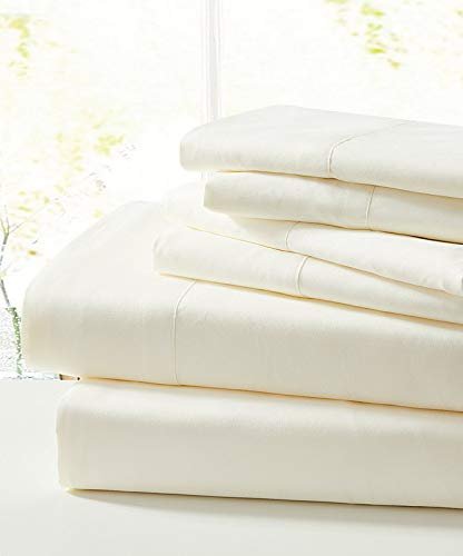 Aspire Linen 550-Thread-Count All Season Pima Cotton 4-Piece Bed Sheets Set Twin Size Fits mattresses Upto 15-18 deep Pocket Sateen Weave (Solid, Ivory)