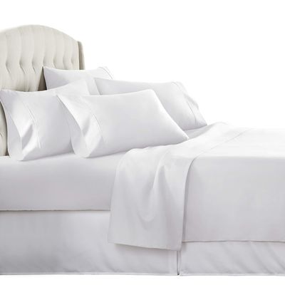 Aspire Linen 550-Thread-Count All Season Pima Cotton 4-Piece Bed Sheets Set Full Size Fits mattresses Upto 15-18 deep Pocket Sateen Weave (Solid, White)