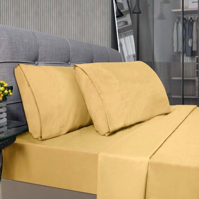 Aspire Linen 550-Thread-Count All Season Pima Cotton 4-Piece Bed Sheets Set Twin Size Fits mattresses Upto 15-18 deep Pocket Sateen Weave (Solid, Gold)