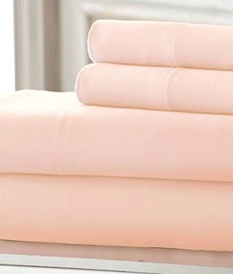 Aspire Linen 550-Thread-Count All Season Pima Cotton 4-Piece Bed Sheets Set Twin Size Fits mattresses Upto 15-18 deep Pocket  Sateen Weave (Solid, Peach)