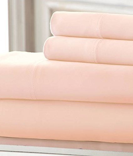Aspire Linen 550-Thread-Count All Season Pima Cotton 4-Piece Bed Sheets Set Twin Size Fits mattresses Upto 15-18 deep Pocket  Sateen Weave (Solid, Peach)