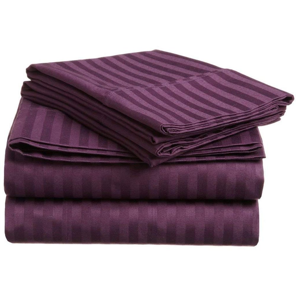 Aspire Linen 550-Thread-Count All Season Pima Cotton 4-Piece Bed Sheets Set Twin Size Fits mattresses Upto 15-18 deep Pocket  Sateen Weave (Stripe, Purple)