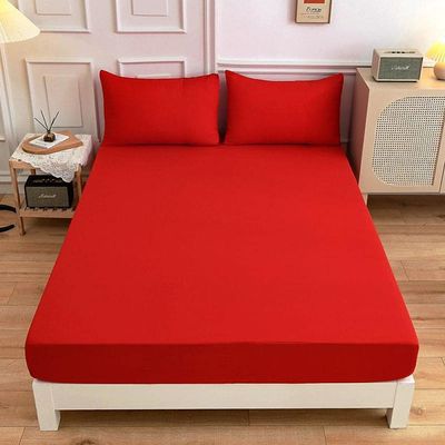 CFYCYHDZHT Bedding Best for Hotel Home Solid Color Printed Deep Pocket Fitted Sheet, Bedroom Hotel Homestay Single Double King Size Mattress Protector Red 90200cm+27cm (3pcs)