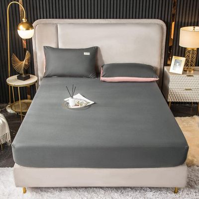 CFYCYHDZHT Cozy T Shirt Soft Summer Solid Color Cotton Bed Sheets, Bedroom Hotel Homestay Student Dormitory Anti Slip Mattress Protector Double Grey 2 180200cm (3pcs)