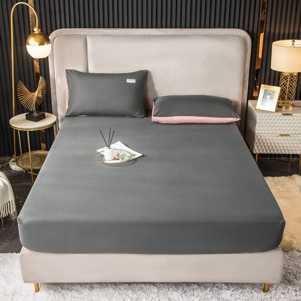 CFYCYHDZHT Cozy T Shirt Soft Summer Solid Color Cotton Bed Sheets, Bedroom Hotel Homestay Student Dormitory Anti Slip Mattress Protector Double Grey 2 180200cm (3pcs)