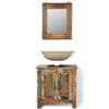 QZZCED Rustic Style,Solid Wood Material,Ample Storage Space,Bathroom Mirror + Sink Cabinet 2-Piece Set,Reclaimed Solid Wood Bathroom Vanity Cabinet Set with Mirror(Priority Delivery) view 2