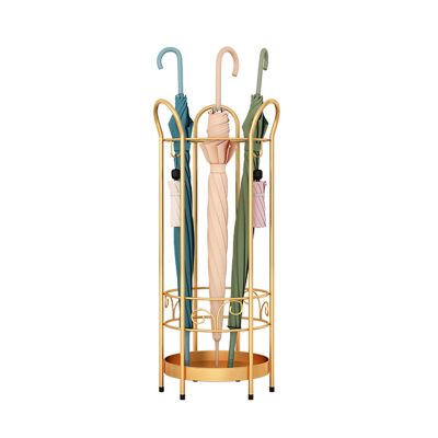 Umbrella Rack Hua Modern Metal Umbrella Rack Storage Bucket, Floor-Standing Umbrella Stand with Hooks, for The Entrance of A Home Hotel Lobby, Black, Golden (Color : Gold)