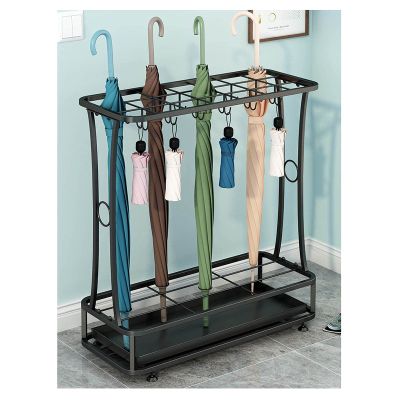 Umbrella Rack Hua Entrance Umbrella Stand, Metal Umbrella Storage Rack for Business Hotel Office, Large Capacity Storage of 18-45 Umbrellas, Black (Size : 21 Holes 24 Hooks)