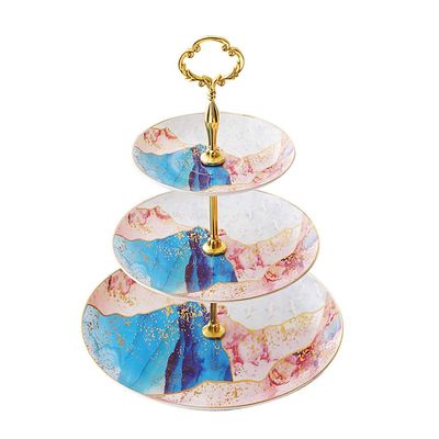 3-tier Ceramic Cake Stand 2Tier Cupcake Stand Cake Display Stand For Birthday Festival Party Serving Platter (Color : Pink, Size : 26.5 * 33.5cm)
