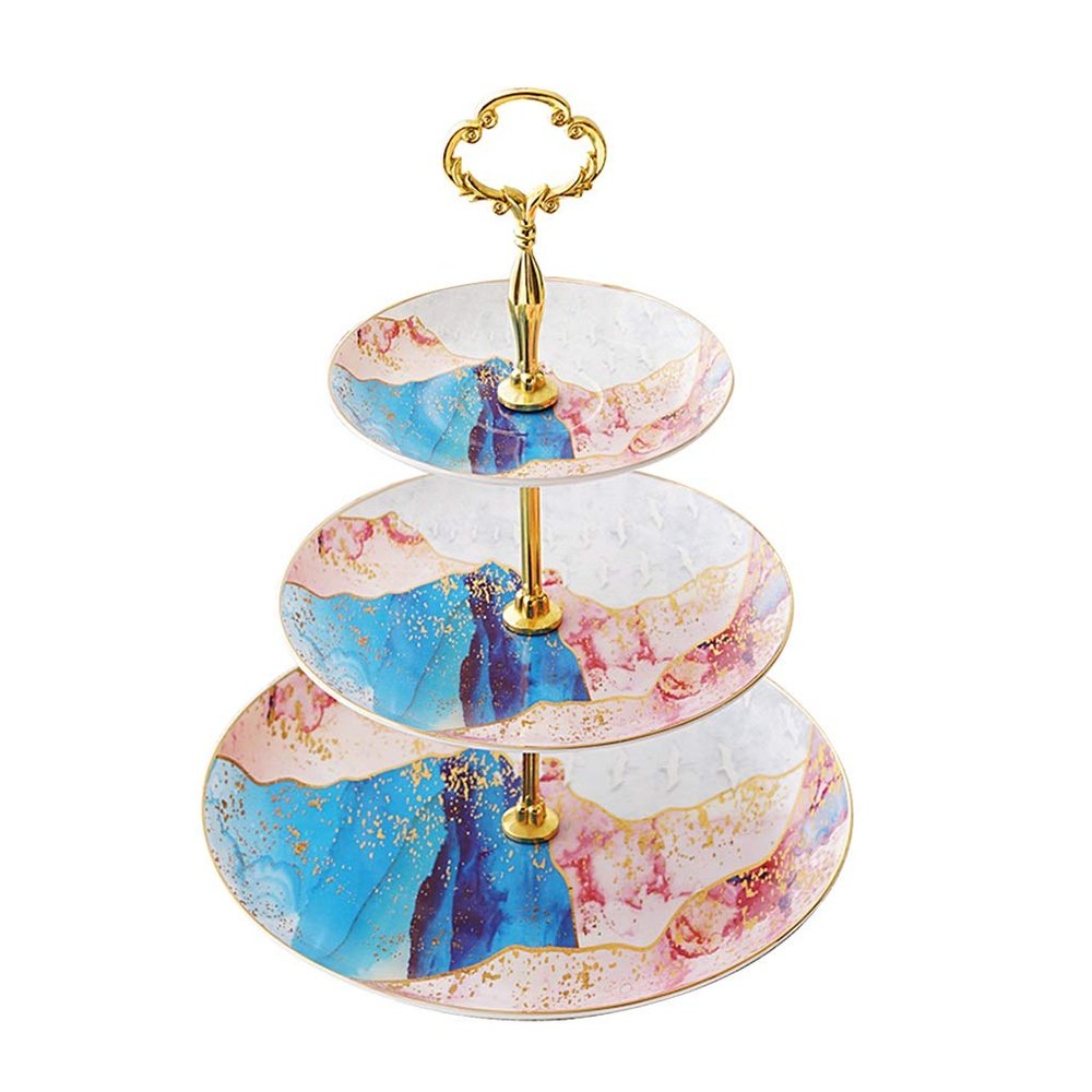 3-tier Ceramic Cake Stand 2Tier Cupcake Stand Cake Display Stand For Birthday Festival Party Serving Platter (Color : Pink, Size : 26.5 * 33.5cm)